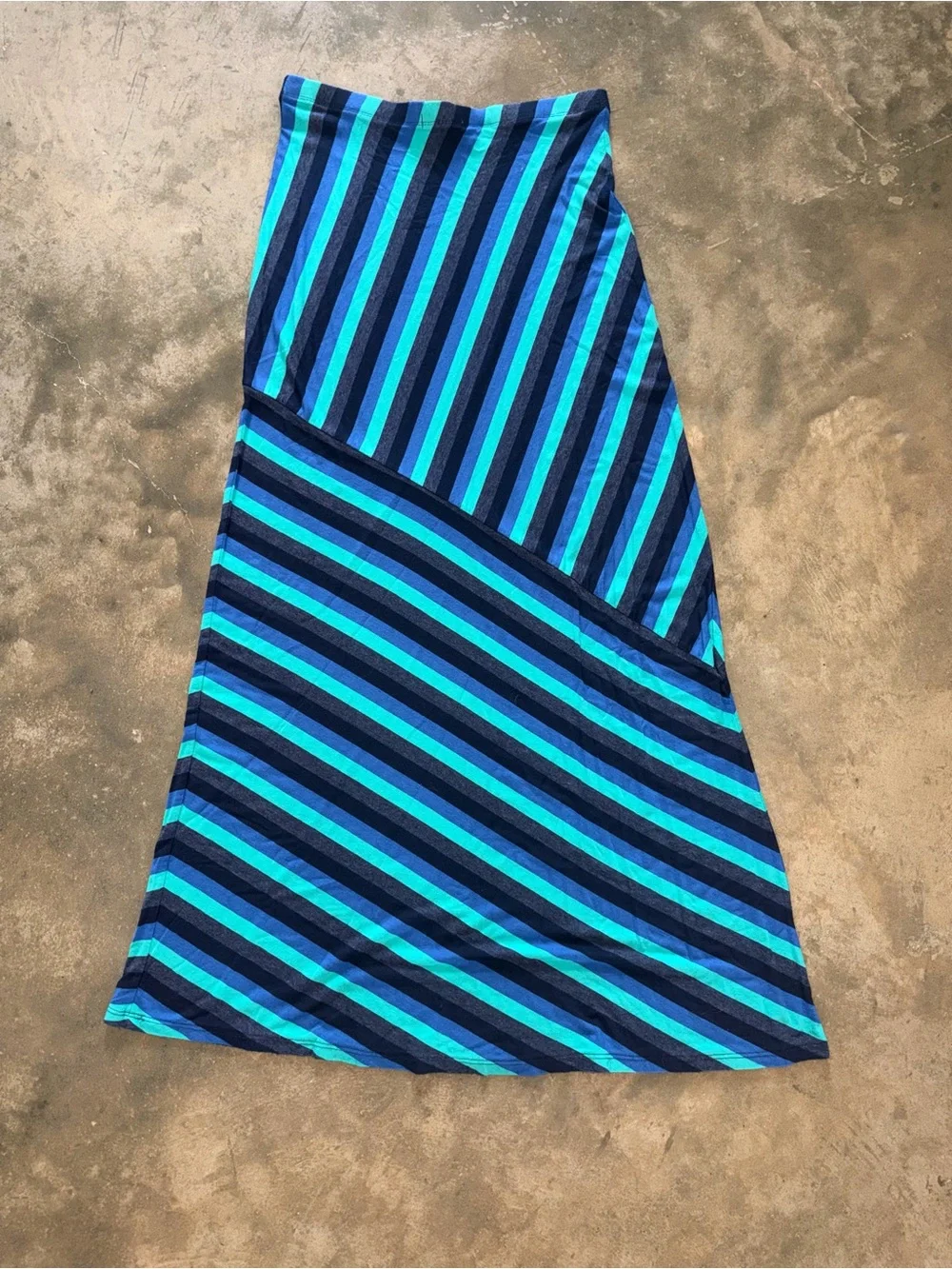 Matty M Striped Maxi Skirt Blue Teal Navy A Line Stretch Size Small